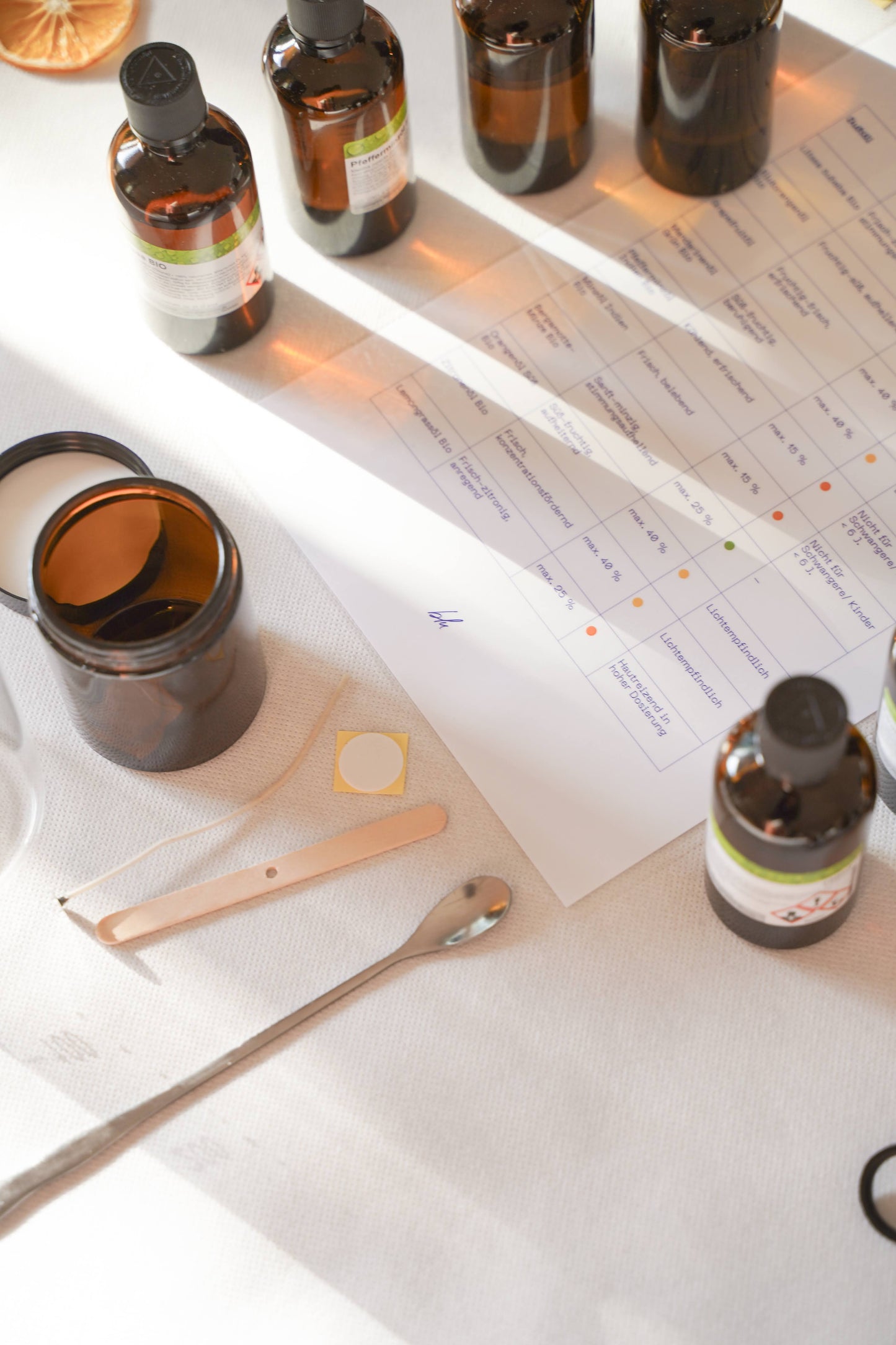 Tisch bei Duftkerzen Workshop