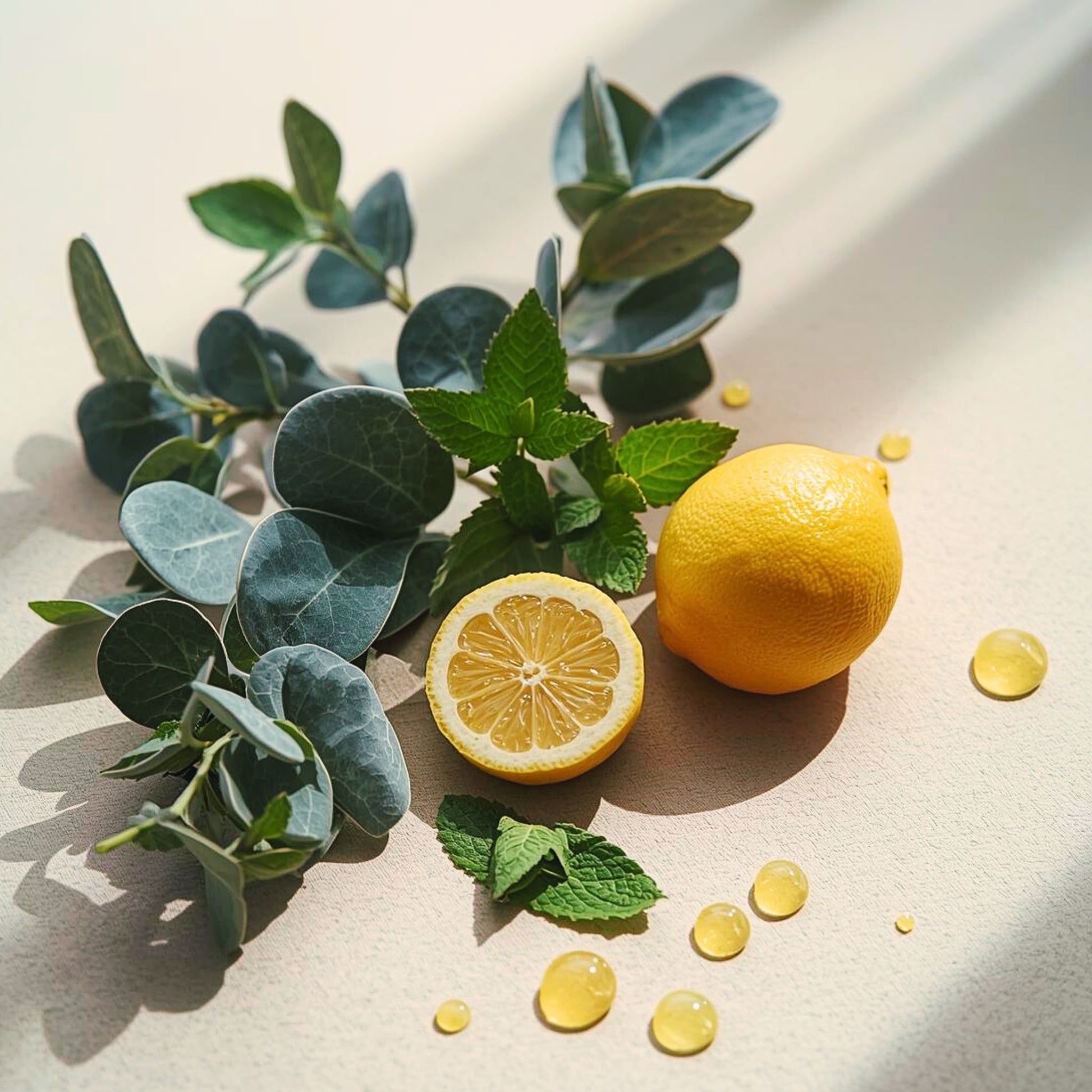 Ätherische Öle aus Eukalyptus, Zitrone und Pfefferminze