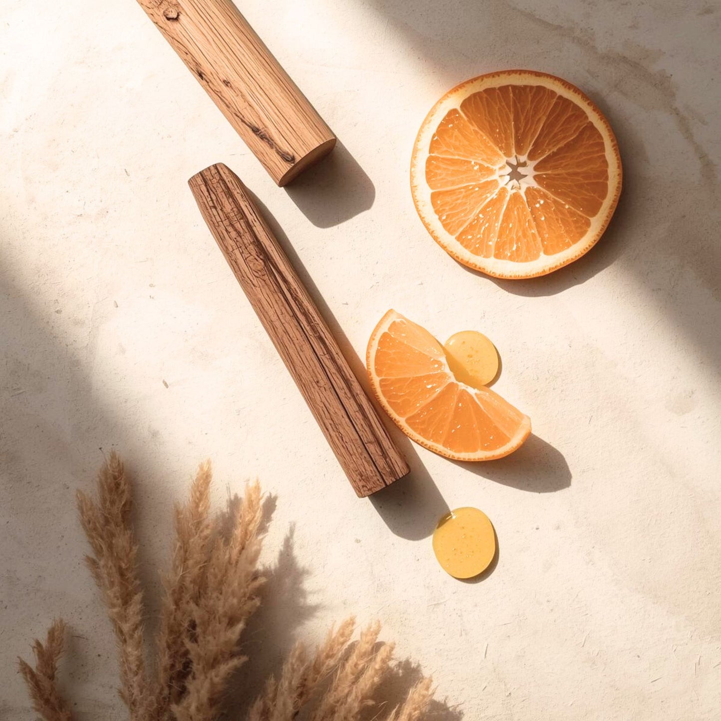 ätherische Öle von Zedernholz, Perubalsam und Orange